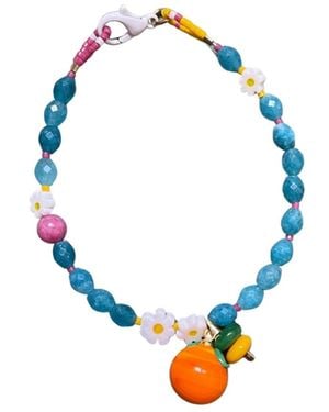 Desert Lobby Bodrum – Handmade Citrus Bracelet With Apatite, Murano Glass Tangerine Fruit Charm & Floral Beads - Blue