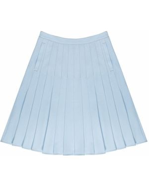 Roch Perel Top-Stitched Pleated Skirt - Blue