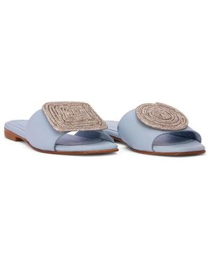 Beautiisoles by Robyn Shreiber Made in Italy Adeline Baby Leather Work Evening Party Comfortable Flat Sexy Sandal - Blue