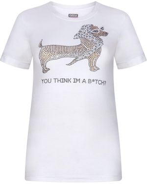 Marusiya London Rhinestone Sausage Dog T-Shirt - White