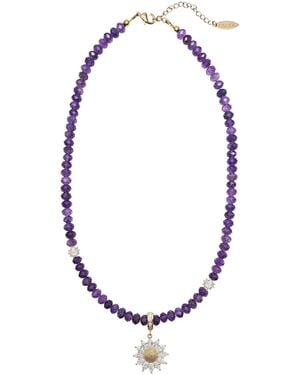 Farra Amethyst With Daisy Pendant Necklace - Purple