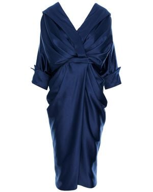 Acob a Porter Draped Midi Dress - Blue