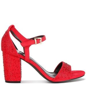 Rag & Co Navoli Rhinestones Embellished Sandals - Red
