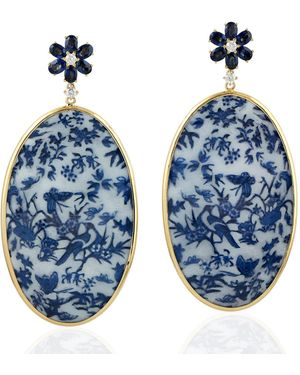 Artisan 18K Sapphire, Diamond And Bakelite Drop Earrings - Blue