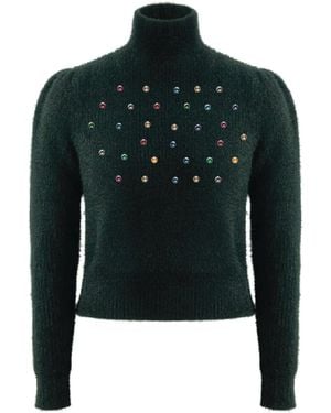 Roch Perel Embellished Fur Knit Jumper - Green