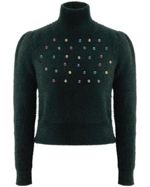 Roch Perel Embellished Fur Knit Jumper - Green