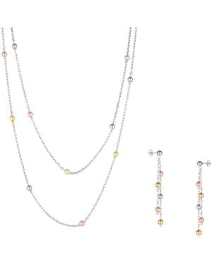 Spero London Dorica Sterling Multi Bead Drop Earrings And Double Layer Necklace Set - White