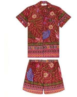 Ohema Ohene Luxury African Print Pyjama Shorts Set- Wine - Red