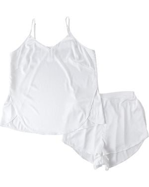 Soft Strokes Silk Pure Mulberry Silk Petal Camisole Top And Shorts Set, Mid-Waist - White
