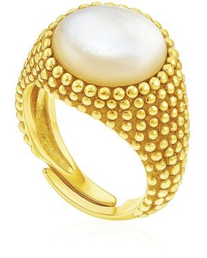 Unaloe Ring Shield-Plated With Luminous Mother Of Pearl - Metallic