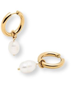 Divine Aria Natural Fresh Water Pearl Hoops Waterproof - Metallic