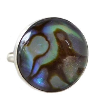 Glamrocks Jewelry Crystal Abalone Shell Sterling Ring - Green