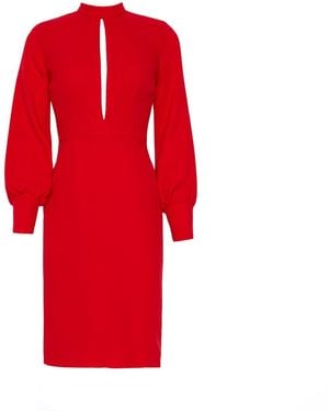 Nomi Fame Mira Long Sleeve Cut Out Crepe Midi Dress - Red