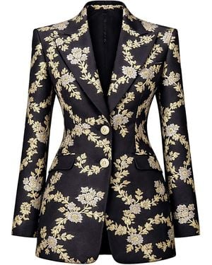 Richa Sharma Luxury Brocade Silk Tailored Blazer - Black