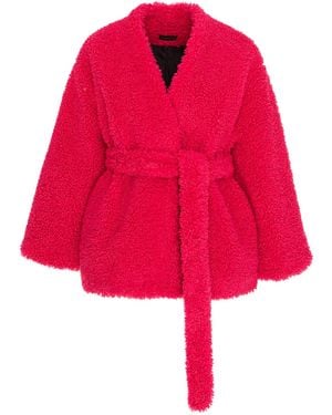 concept A trois Short Jacket With Drawstring – Fuchsia Eco-Fur - Red