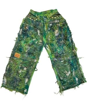Zasta Studio Wearable Ruins Wide Leg Denim Pants - Green