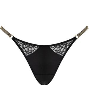 SAETA Paris Silk & Cotton Lace Thong - Black