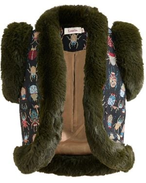 Louche Dominica Beetlejuice Jacquard Faux Fur Trimmed Waistcoat - Green