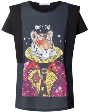 The Extreme Collection Structured T-Shirt With Tiger Print - Black