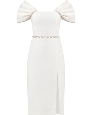 Tia Dorraine Mirage Crystal Belt Midi Dress - White