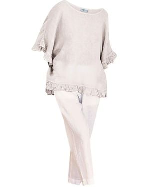 Haris Cotton Linen Gauze Blouse With Ruffles - White
