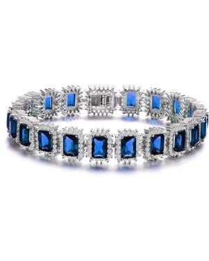 Genevive Jewelry Genevive Sterling With Sapphire Cubic Zirconia Rectangular Halo Cluster Link Vintage Tennis Bracelet - Blue