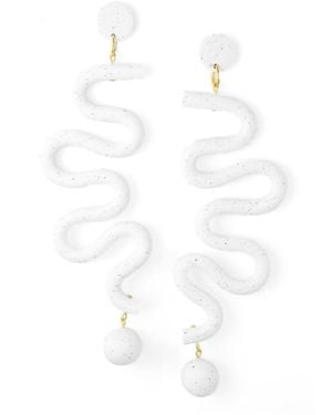By Chavelli Neutrals Tube Squiggles Dangly Statement Earrings - White