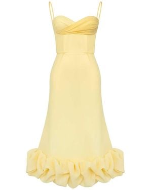 POST MERIDIEM Draped Bodice Bottom Flounced Bustier Dress - Yellow