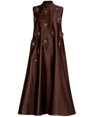 Tantra Spain Sl Loose-Fitting Sleeveless A-Line Dress With Sewn-On Flower Details And Rhinestones - Brown