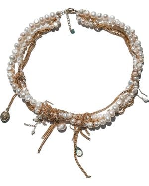 Babaloo Neutrals Undone Pearl And Chain Necklace - Metallic