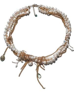 Babaloo Neutrals Undone Pearl And Chain Necklace - Metallic