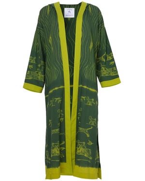 Tiger and the Monkey The Sasha Handloomed & Cotton Shibori Coverup Robe Coat - Green