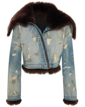 Maison sél Distressed Cropped Denim Jacket - Blue