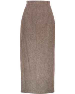 MIONÈ Wool Midi Skirt - Brown