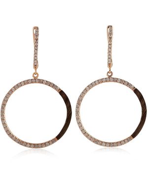 Artisan Rose 14K Rose Diamond & Wood Circle Drop Earrings - Natural