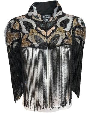 Any Old Iron Metallic Beaded Mega Fringe Shrug - Black