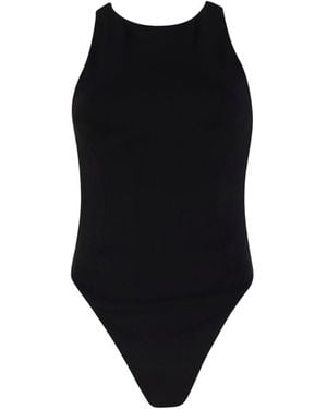 Circular Path Racer Neck Bodysuit - Black