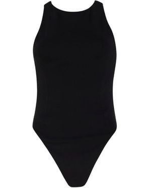 Circular Path Racer Neck Bodysuit - Black