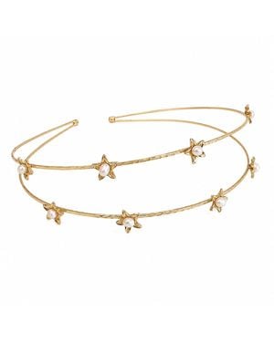 Rare Matters Jewelry Freshwater Pearl Flower Double Wire Headband - Metallic