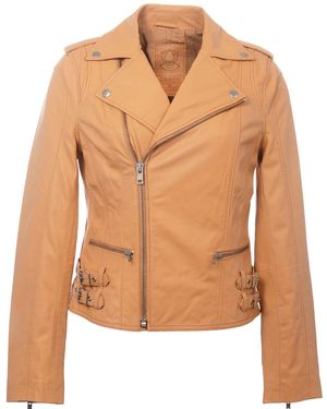Zasta Studio Brandy Alexander Peach Leather Biker Jacket - Brown