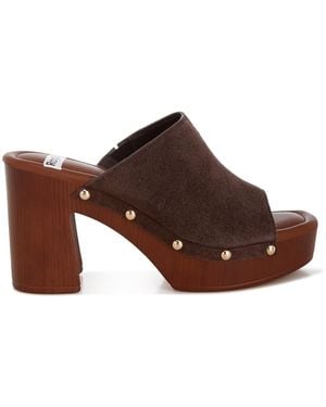 Rag & Co Masaki Soft Suede Leather Wooden Clogs - Brown