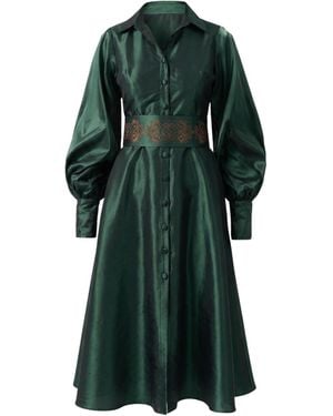 IZABELA MANDOIU Emerald Tafetta Embroidered Dress - Green
