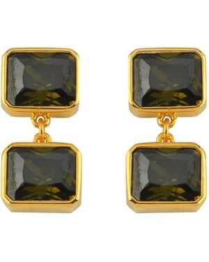 LINYA JEWELLERY Double Crystal Stone Dangle Earrings - Green