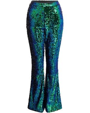 Sour Figs Iridescent Sequin Flared Pants - Green