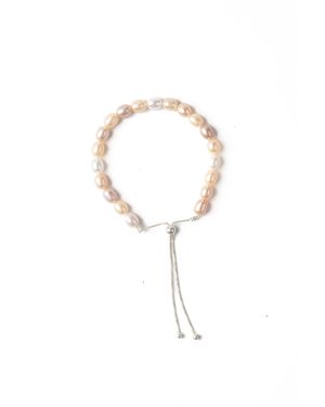 The Link Between Verona Velvet Natural Luster Pearl Adjustable Bracelet - Grey