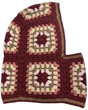Ana Chic Wine Flower Granny Square Handmade Crochet Balaclava - Red