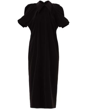 Julia Allert Collared Puff Sleeve Midi Dress - Black