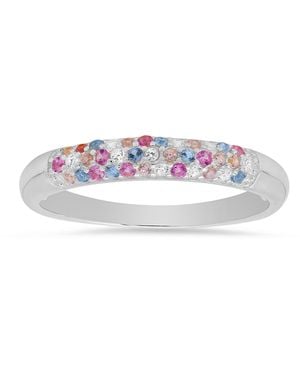 Kylie Harper Sterling Petite Pastel Multi-Color Pave Band Ring - White