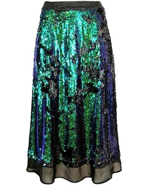 Lalipop Design Double-Sided Sax & Sequin-Embellished A-Line Midi Skirt - Green