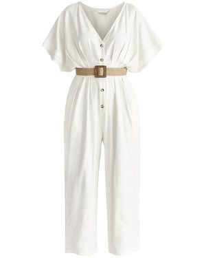Paisie Linen Blend Button Jumpsuit - White